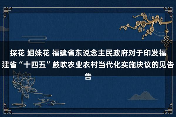 探花 姐妹花 福建省东说念主民政府对于印发福建省“十四五”鼓吹农业农村当代化实施决议的见告